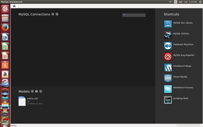 MySQL Workbench’s home screen immediately after installation.