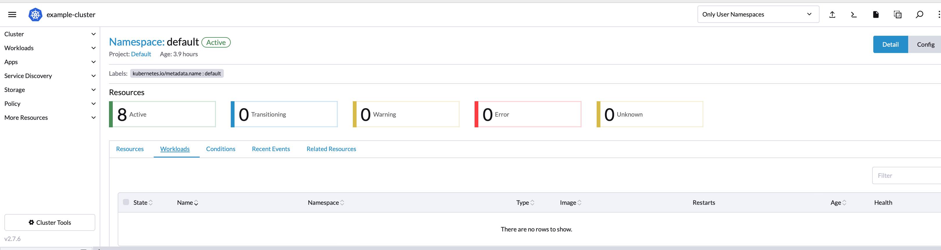 Rancher navigation bar - project mode Rancher navigation bar - project mode